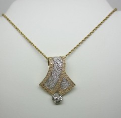 14K Yellow Gold-White Gold Vintage Diamond Pendant and 16″ Rope Chain – LB0808