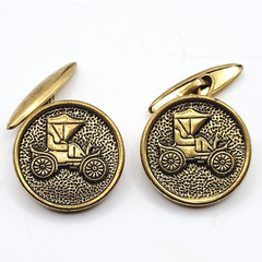 Brass Runabout Automobile Vintage Cufflinks or Vest Buttons Round Shape Detailed