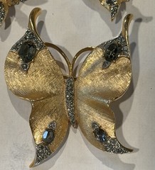 Vintage Crown Trifari Alfred Philippe Butterfly Brooch Pin Clip On Earrings Set