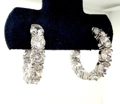 JTV Rhodium Plated Sterling 925 Bella CN FZN Hoop Earrings Diamond Sim