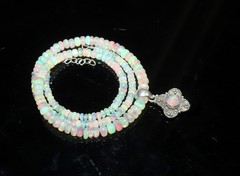 Natural Ethiopian fire opal beaded necklace with sterling silver opal pendant