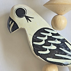 Chunky Carved Wood Bead Hand Painted Wood Parrots Birds Necklace Tribal Boho