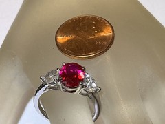 LOVELY STERLING SILVER CUBIC ZIRCONIA RED COLORLESS RING SIZE 7