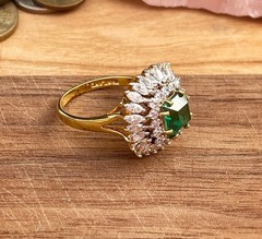 Vintage JBK Simulated Emerald Statement Ring Gold Plated Sterling Silver Size 9