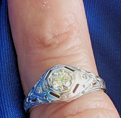 Original EARTH MINED DIAMOND Deco Engagement Ring 18K WHITE GOLD Solitaire S 6