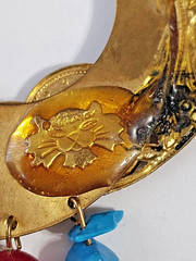 Vintage Katrina Signed Large Gold Tone Dangle Brooch Retro Shabby Chic Boho
