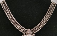 Vintage Signed Joseff of Hollywood Statement Necklace Double Chain Silver Tone