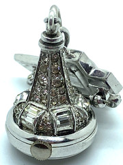 1930s PENNINO Sterling & Rhinestone Art Deco Lapel Brooch & Fob Watch