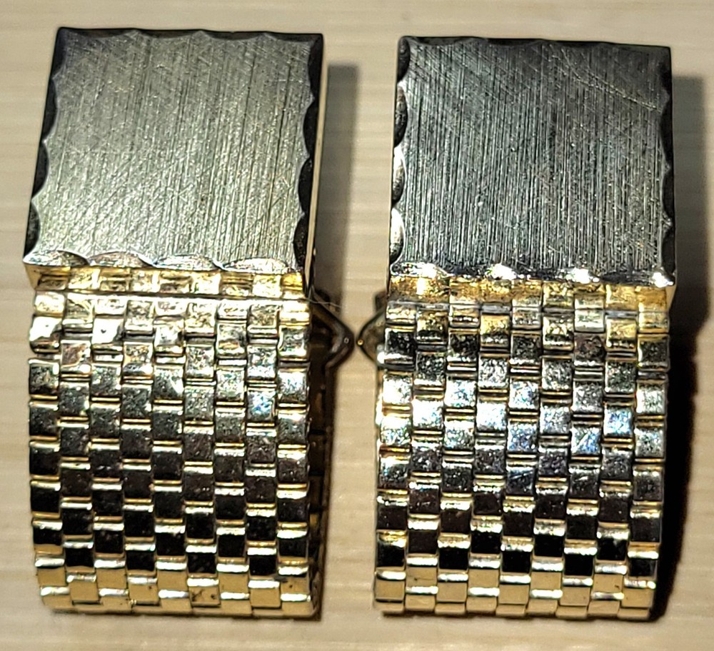 FOSTER Brushed Goldtone Mesh Cufflinks Bullet Back Signed Very Good Condition