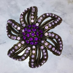 Vintage Floral Brooch Purple Gold Boho Flower Pendant Pin Art Deco Jewelry
