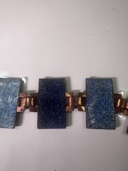 copper and enamel bracelet vintage 1960s reversible with a red & blue sides 7.5”