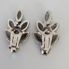 Vintage Bracelet Brooch Earring Set Smoky Gray AB Rhinestone Silver Tone