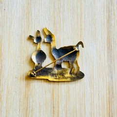 VTG Llama Alpaca MFA signed Brooch pin Museum of Fine Arts Gilt Brass Metal