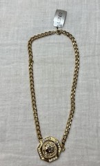 VTG NWT LISNER 14” Coin Medallion Statement Necklace Rhinestone Gold Tone Glam.