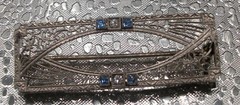 14K GOLD ANTIQUE ART DECO DIAMOND BLUE SAPPHIRE PIN BROOCH PIN FILIGREE JEWELRY
