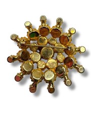Green AB Clear Crystal Domed Brooch Gold Tone Vintage