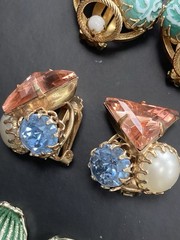 Vintage Clip On Earrings Lot 6 Sets Gold Tone Glass Acrylic 1 Signed Coro