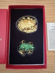 Vintage Kenneth Jay Lane Critter Series Frog Brooch & Lilypad Trinket Box New