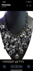 Vintage Silver Layered Clear Frosted Teardrop Statement Necklace Bib Style
