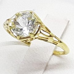 Antique Filigree 1.03ctw Aquamarine 14K Yellow Gold 925 Silver Ring