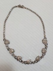 Vintage Pennino Rhodium Plated Rhinestone Leaves Necklace