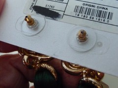 SUGARFIX on CARD GOLD TONE W GREEN THREAD FRINGE AS IS PIERCED EARRINGS #19/2A