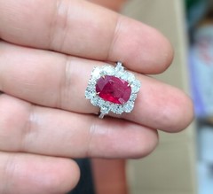 18k White Gold Ring 4.05ct.Natural Untreated Burma Ruby Cushion Cut GIA Cert