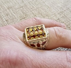 🔥✨ Persian Vintage Silver Ring – Deep Fiery-Red Garnet Mosaic – Handmade ✨🔥