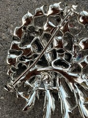 Vintage CORO Pink Aurora Borealis Rhinestone Leaf Wreath Brooch Silver Tone