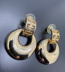 Givenchy Vintage Logo Earrings Gold Tone Dangle Knockers Runway Signed J130