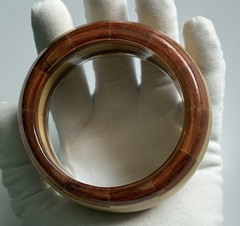 Vintage Wood & Clear Lucite Wide Chunky Bangle Bracelet 8.5in Ladies 94g
