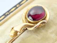 Antique Victorian 22K 15K Gold Garnet Cabochon Laughing Snake Egg Stick Pin Box