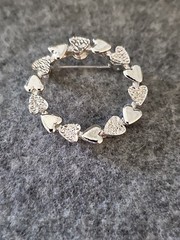 Silver Tone Heart Circle Brooch Pin. Mother’s Day Gift.