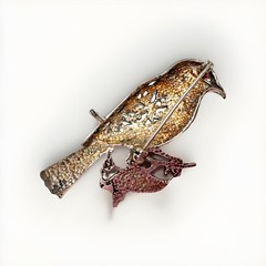 Jezlaine Sterling Silver Bird on Flower Brooch Pin, Signed