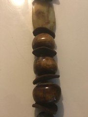 RIVER STONE BEADS LEATHER STATEMENT NECKLACE AMAZING 1980’S VINTAGE 36″