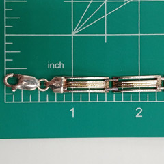 925 KI Two Tone Bar Link Bracelet 7in Unisex Sterling Silver 15g Vermeil Italy