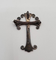 925 Marcasite Cross Brooch Pendant 1.75in Sterling Silver w Patina VTG FLAW