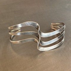Sterling Silver Mid Century Modern Tri-Twist Cuff Bracelet
