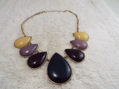 Goldtone Blue Plum Lavender Yellow Bead Scoop Necklace (C57)