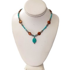Turquoise Beaded Necklace Blue Howlite Nuggets Silver Tone Western Southwestern