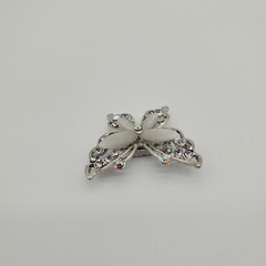 Vintage Small Silver Tone Butterfly Brooch with Clear and AB Rhinestones