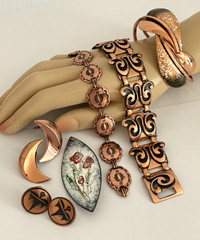 Vintage Copper Jewelry Lot Bold Statement Signed Unsigned Bracelets Earrings