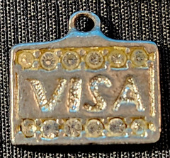 Vintage Sterling Silver JEWELED VISA CARD Charm for a Bracelet, 2.46g, 1/2 in