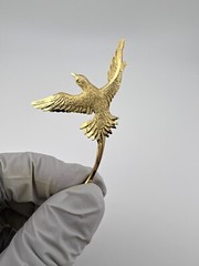 Vintage Signed Bird Brooch Gold Plated Pewter Swallow Figural Pin Flying, Used.