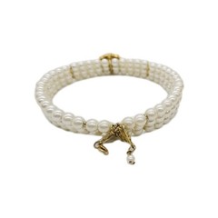 Faux Pearl Choker Necklace Gold tone tone Bead Accent Statement Couture 15.5 in