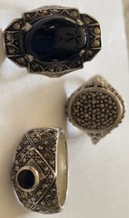 Vintage Sterling Silver 925 Marcasite Onyx Ring Lot ~ Compartment Ring ~ Deco ~