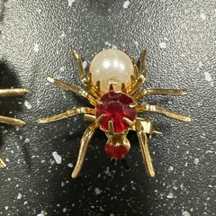 Vintage Spider Brooch Pin Red Pink Orange Blue Green Plastic Faux Pearl Set 12