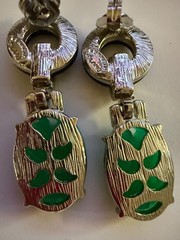 Kenneth Jay Lane Black and Jade Art Deco Pierced Dangle Earrings 2 inch Length
