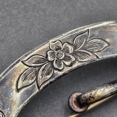 Antique Silver Oval Belt Buckle Brooch 3″ Embossed Floral Accents
