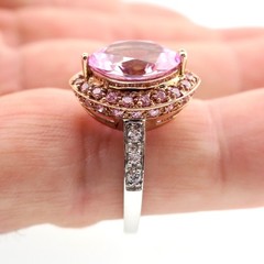 Fabulous 14k Solid Rose and White Gold Natural Kunzite and Diamond Ring Sz 8